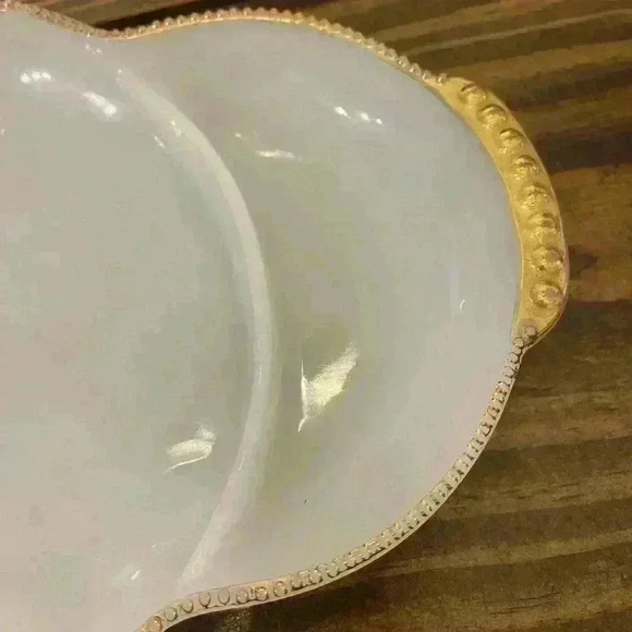 Fire King Milk Glass w/ Gold Trim Relish Dish - Picture 4 of 6